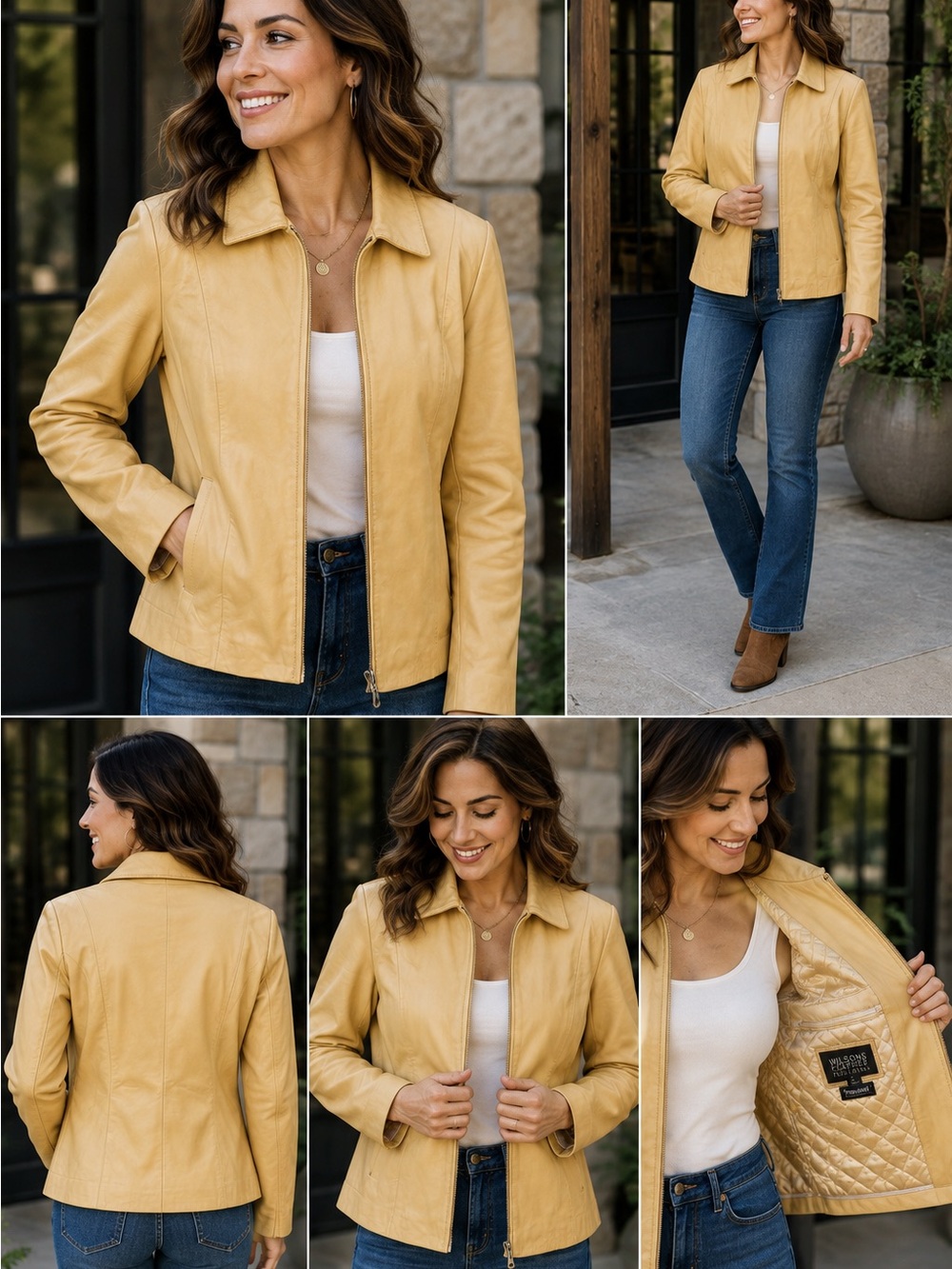 Wilsons Leather Buttercup Yellow Zip-Front Leather Jacket